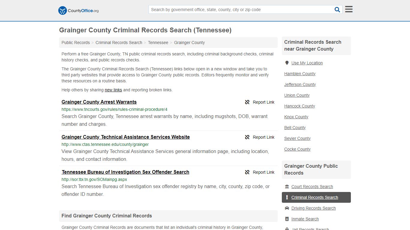 Grainger County Criminal Records Search (Tennessee) - County Office